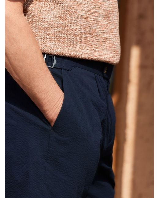 Next Blue Slim Fit Smart Seersucker Textured Shorts With Side Adjusters for men