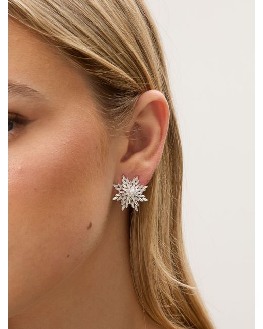Jon Richard Metallic Rhodium Plated Crystal And Pearl Star Clip Earrings