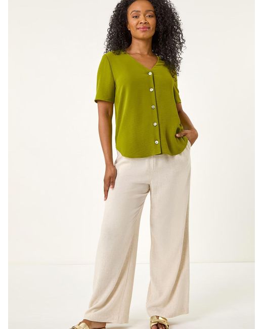 Roman Green Button Through Blouse