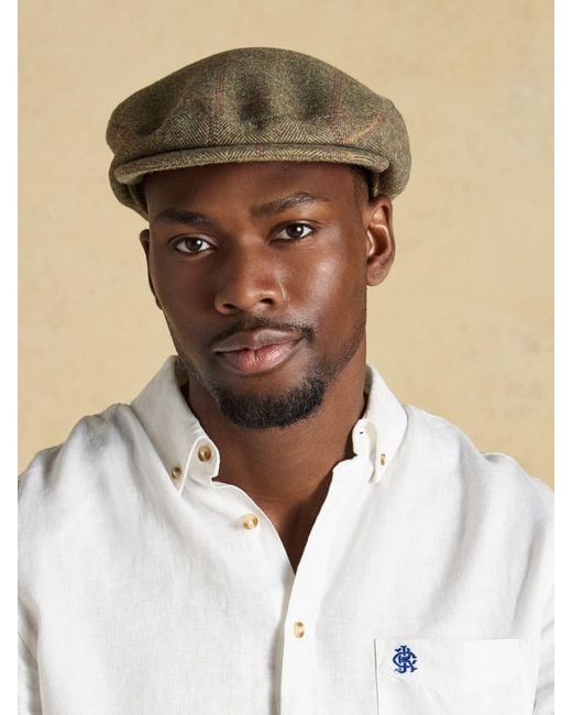 Joules Natural Ashby Tweed Flat Cap for men
