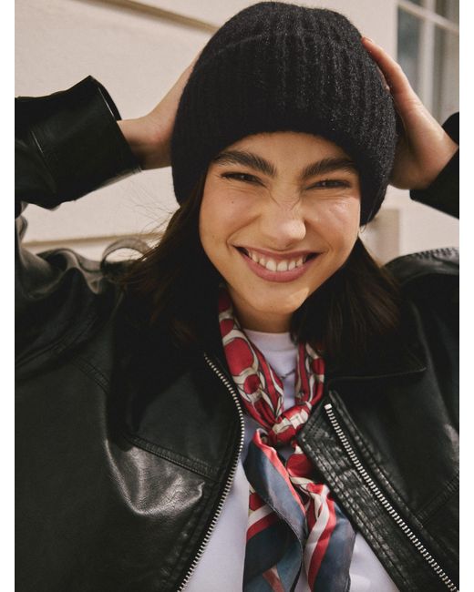 Next Black Ribbed Beanie Containing Wool Hat