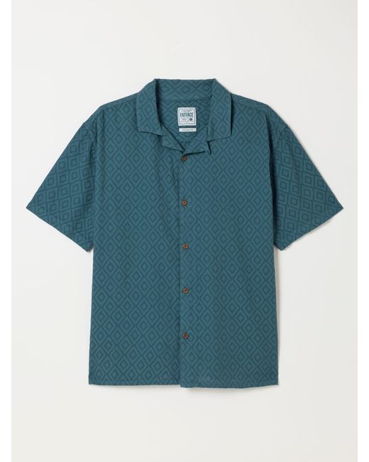 FatFace Blue Fatface Short Sleeve Relaxed Fit Garment Dye Geo Textured Shirt for men