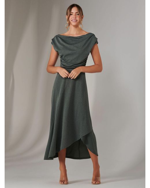 Jolie Moi Green Asymmetric Drape Midi Dress