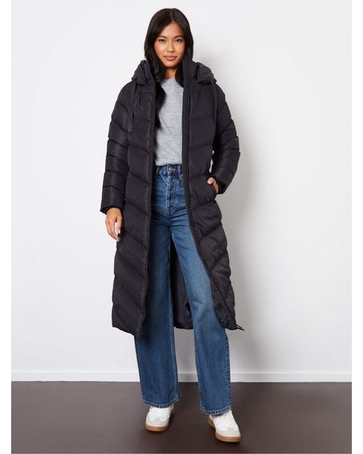 Threadbare Blue Padded Maxi Coat