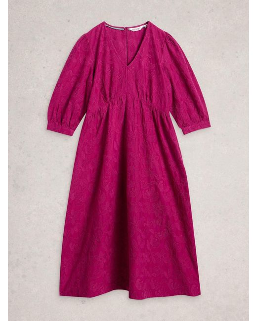 White Stuff Women's Pink Lucy Embroidered Cord Dress