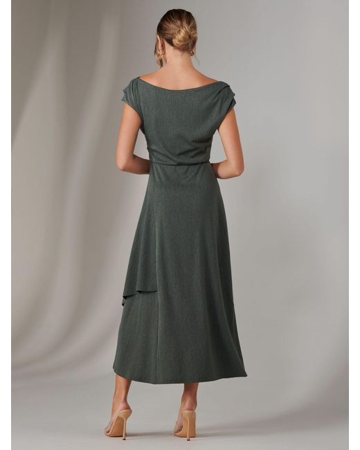 Jolie Moi Green Asymmetric Drape Midi Dress