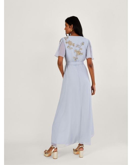 Monsoon Blue Sarah Embroidered Wrap Dress