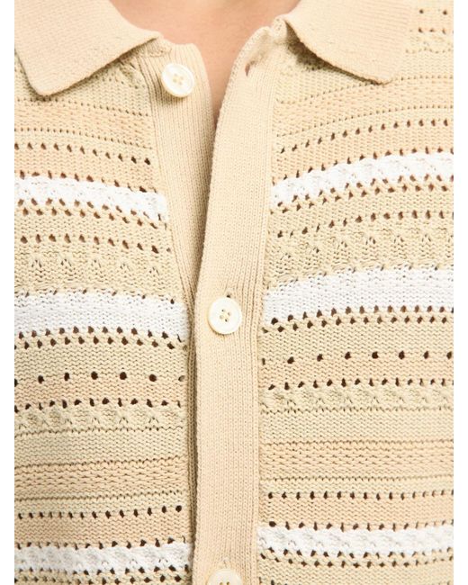 SELECTED Natural Crochet Button Through Polo Top for men