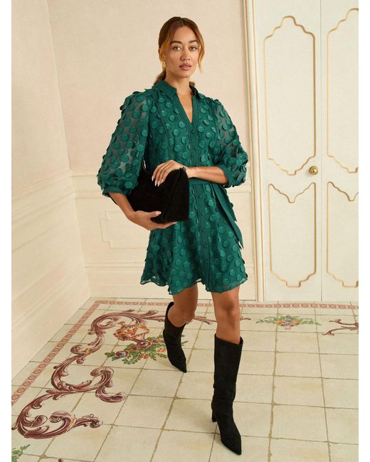 Love & Roses Green 3D Spot Mini Shirt Dress