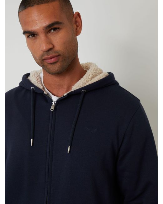 Threadbare Blue Borg Lined Zip-Through Hoodie for men