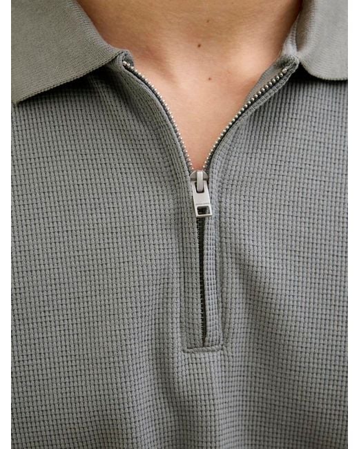 Jack & Jones Gray Quarter Zip Short Sleeve Polo Shirt for men