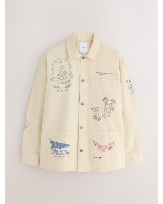 Next Natural Neutral Canvas Pattern Shacket for men