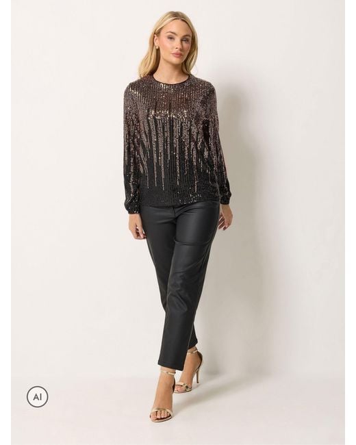 M Com Brown Ombre Sequin Top