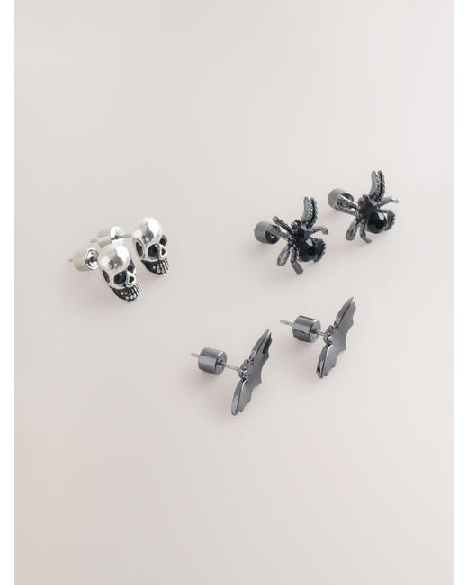 Next Natural Halloween Bat Skull Spider Stud Earrings Pack