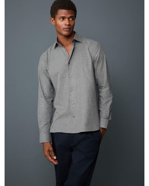 Next Gray Regular Fit Check Soft Touch 100% Cotton Smart Long Sleeve Shirt for men