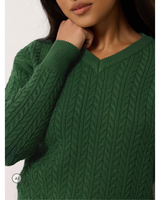 M Com Green Petite V-Neck Mini Cable Jumper