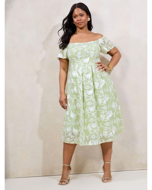 Business Casual Dress Dress Clothes Cheap Lipsy Women's Green Curve Premium  Floral Embroidered Bardot Midi Prom Dress