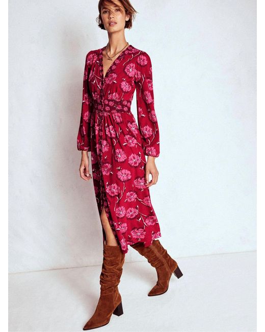 Boden Red Natalia Long Sleeve Tea Dress