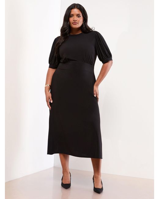 Lipsy Black Curve Military Button Short Sleeve Midi Jersey Dress