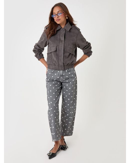 Threadbare Gray Faux Suede Collared Bomber Jacket