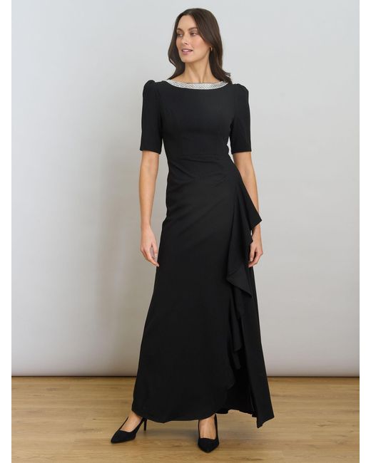 Gina Bacconi Black Paola Beaded Neck Maxi Dress