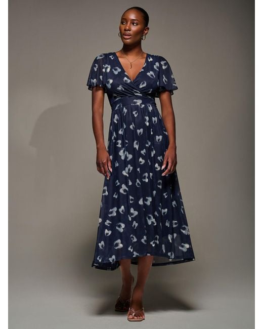 Jolie Moi Blue Mesh Short Sleeve Midaxi Dress