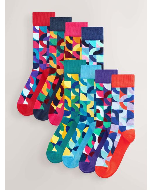 Next Red Bright/ Geo Pattern Socks 8 Pack for men