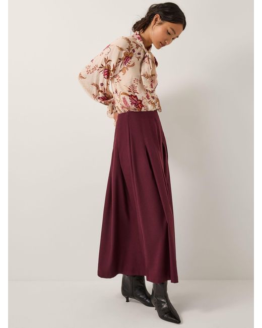 Monsoon Red Dani Pleat Midi Skirt