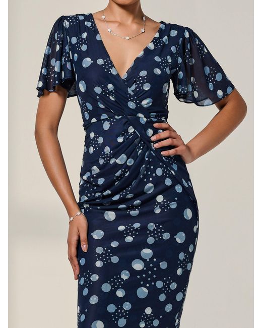 Jolie Moi Blue Mesh Short Sleeve Midi Dress