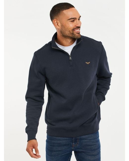Threadbare Blue Quarter Zip Neck Sweatshirt for men