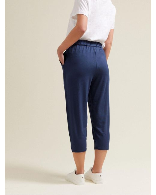 M Com Blue Elasticated Waist Cropped Hareem Trousers