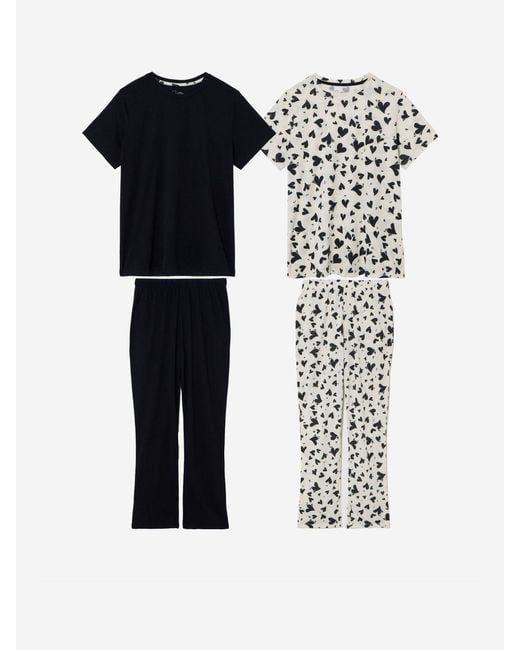 JD Williams Black Heart Print Pyjamas Set 2 Pack