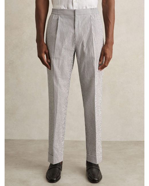 Reiss Brown Stretch Seersucker Stripe Trousers for men