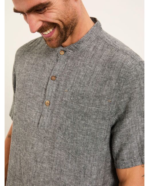 FatFace Gray Fatface Bugle Short Sleeve Grandad Popover Shirt for men