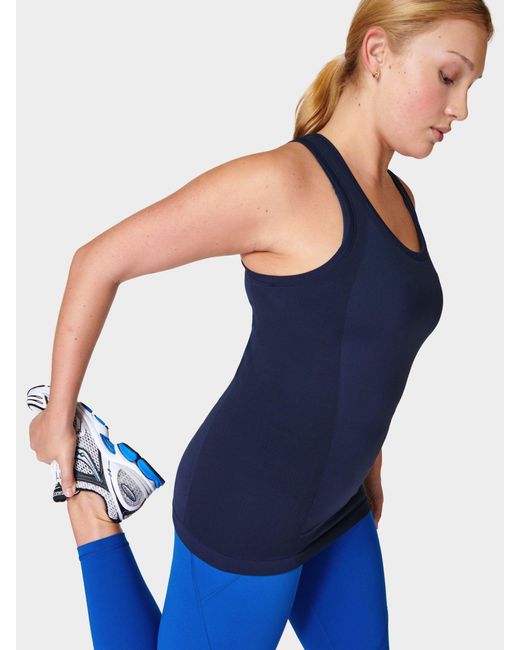 Sweaty Betty Blue Athlete Nahtloses Workout-Tanktop