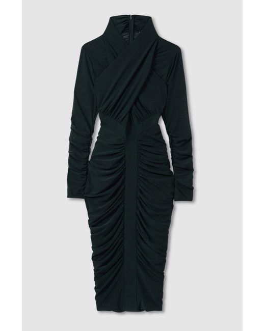 Reiss Black Ruched Bodycon Midi Dress