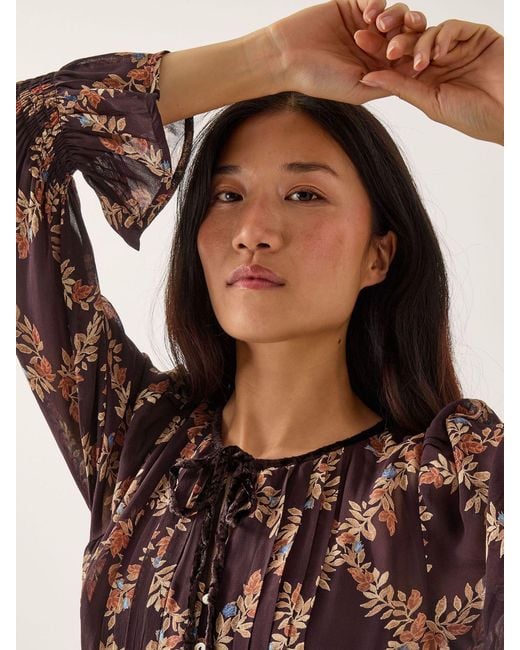 Monsoon Brown Cheryl Diamond Floral Print Midi Dress