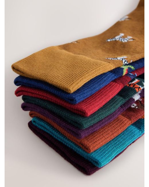 Next Blue Pattern Socks 8 Pack for men