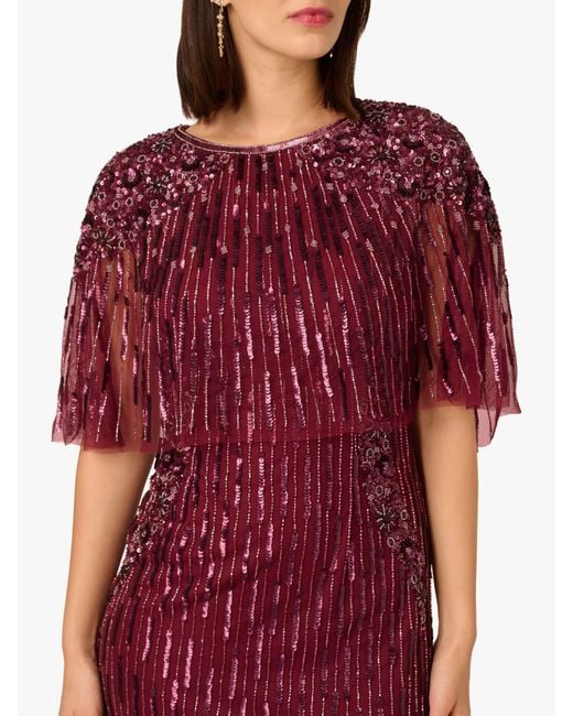 Adrianna Papell Red Cape Bead Long Dress