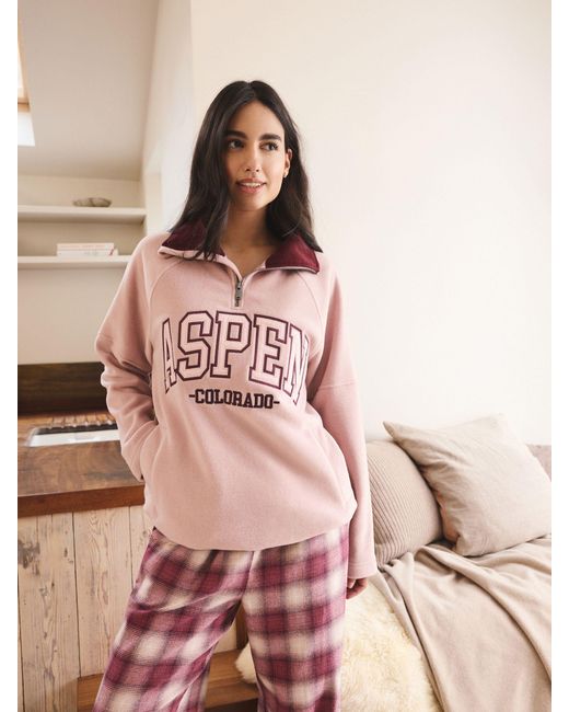 Next Pink Half Zip Graphic Fleece