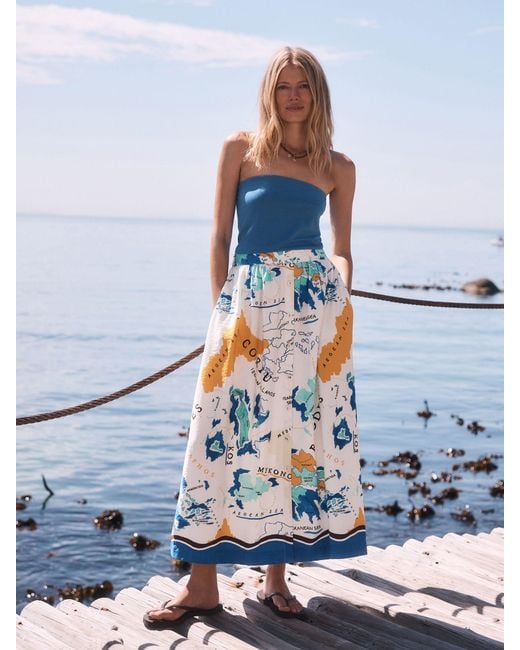Next Blue Button Front Maxi Skirt
