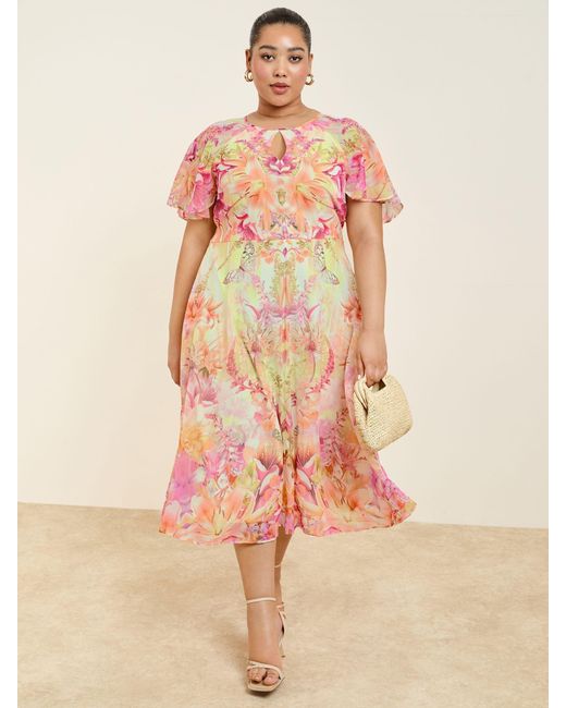 Lipsy Pink Curve Printed Chiffon Short Sleeve Maxi Dress