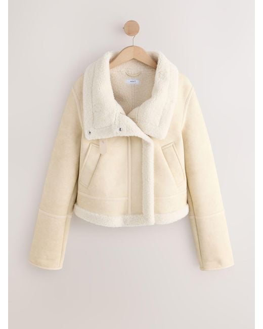 Next Natural Borg Lined Funnel Neck Aviator Jacket
