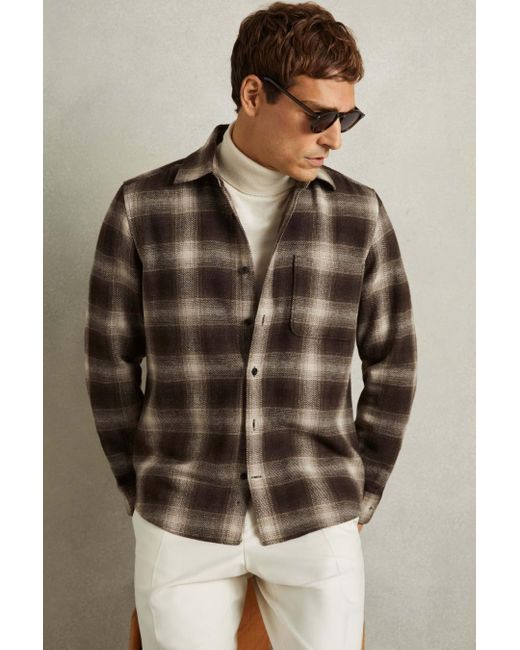 Reiss Natural Multi Check Patch-Pocket Overshirt With Wool for men