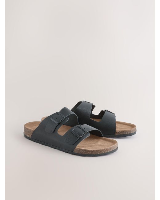 Next Black Leather Two Buckle Sandals for men