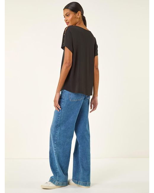 Roman Blue Cold Shoulder Button Top