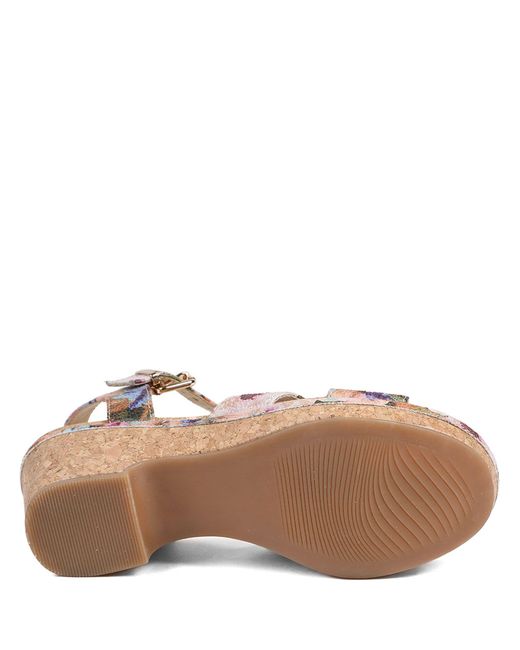 Pavers Pink Patterned Cork Wedge Platform Sandals