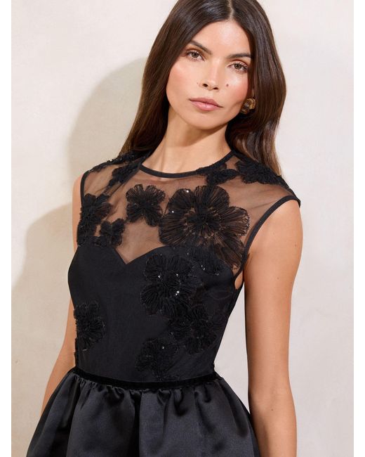 Lipsy Natural Petite Embellished Sequin Mesh Mix Puffball Mini Dress