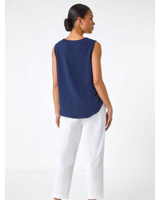 Roman Blue Buttoned Sleeveless Blouse