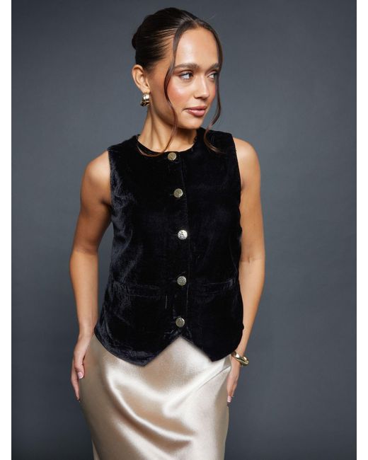 Threadbare Black Velvet Split Front Waistcoat